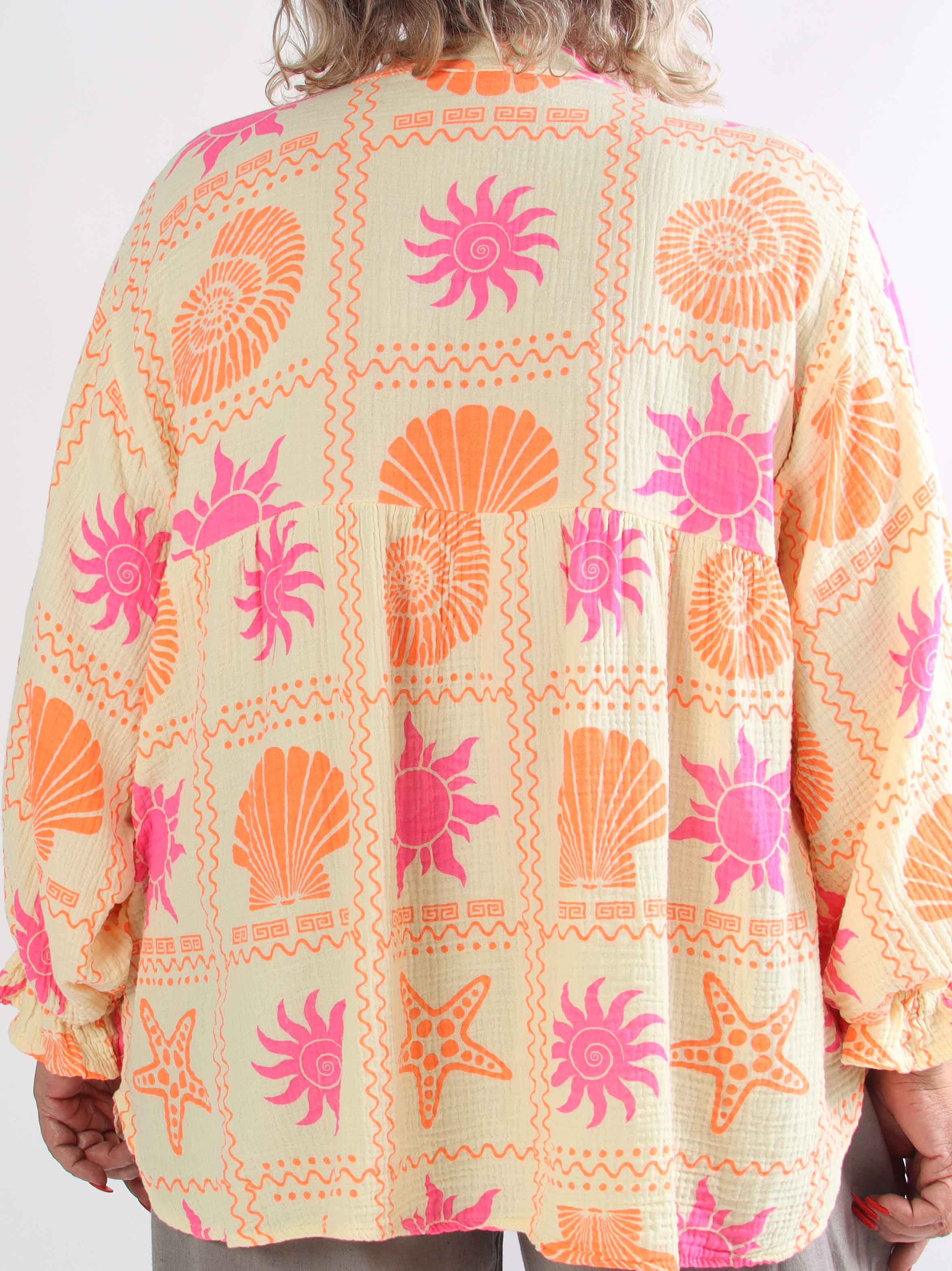 Diva - Mønstret plus size tunikaskjorte i blødt bomuldsbæk-og-bølge-stof